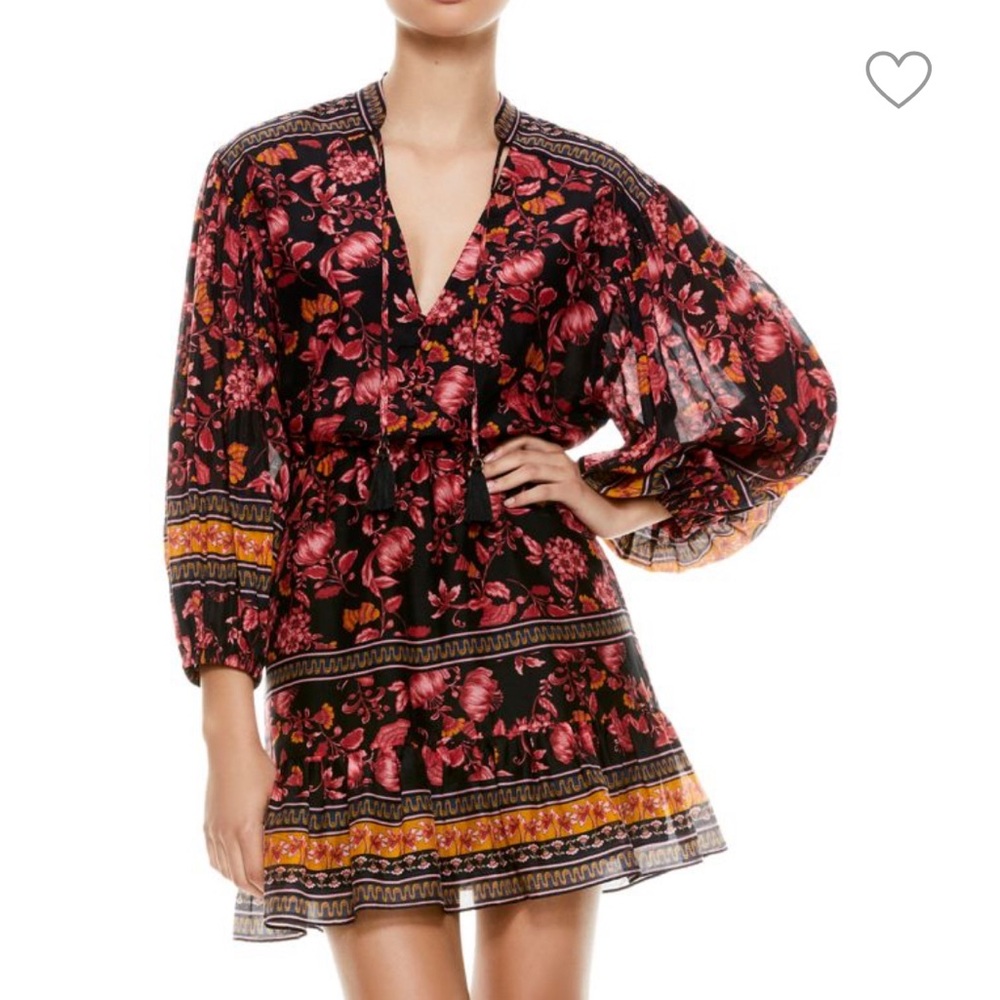 Alice + Olivia long sleeve short floral Black and Red Dress